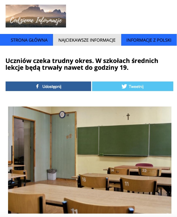 Publiszer poinformował, ze lekcje będą trwały nawet 19 godzin dziennie. Niesłusznie nastraszono uczniów oraz ich rodziców