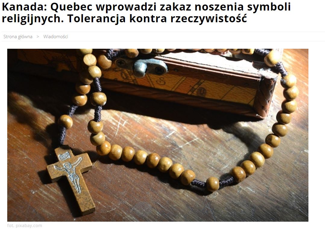 Niespójna reakcja prawicowych mediów na decyzję władz Quebecu dot. symboli religijnych