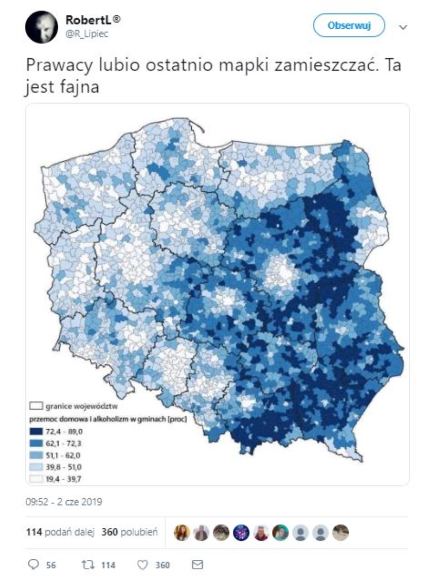 Fałszywa mapa, pokazująca zależność między wynikami wyborów do PE i przemocy domowej oraz alkoholizmu, obiegła Twittera