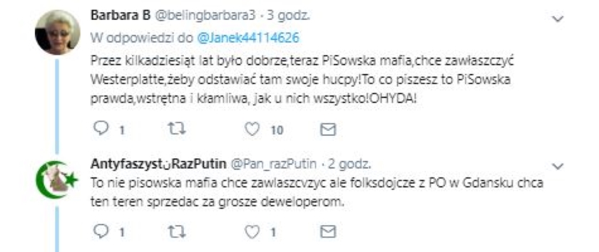 Po Twitterze krąży kłamliwy wpis, że PO chce na Westerplatte wybudować centrum handlowe. Podała go dalej Krystyna Pawłowicz