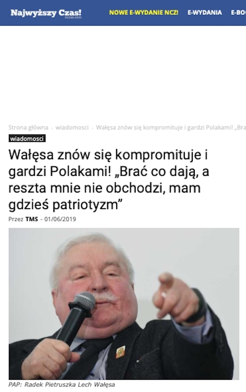 TVP Info oraz Najwyższy Czas! opisały wywiad Lecha Wałęsy dla GW. Nagłówki mogły wprowadzić w błąd wielu internautów