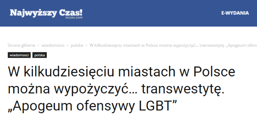 Szereg mediów przekazał, że w kilkudziesięciu miastach można wypożyczyć transwestytę. Manipulacje wokół akcji edukacyjnej