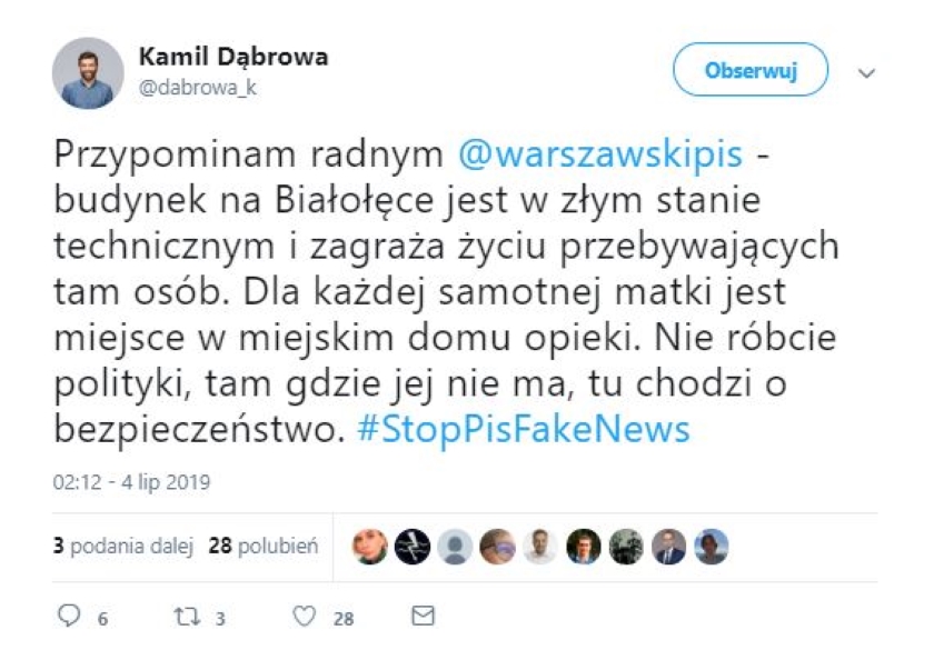 Spór wokół domu samotnej matki w Warszawie. Rzecznik Rafała Trzaskowskiego zarzuca radnym PiS rozpowszechnienie fake newsa