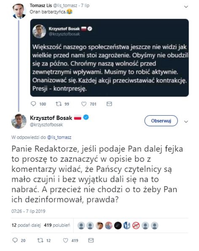 Tomasz Lis podał dalej fake'a