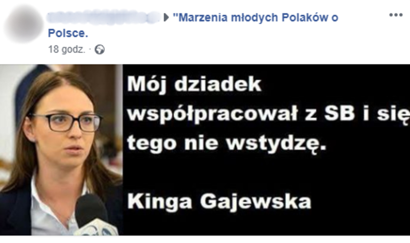 Fake news o dziadku posłanki PO powraca. W przeszłości zwracała się w tej sprawie J. Brudzińskiego