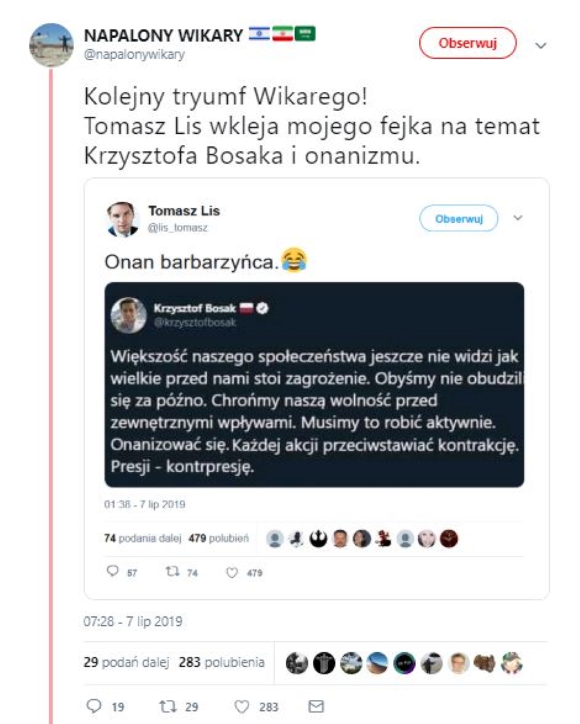 Tomasz Lis udostępnił fake'a