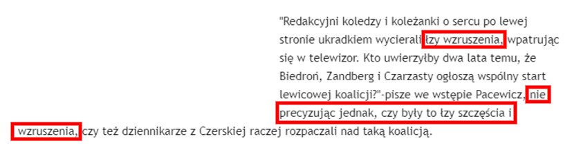 Fronda chciała wyśmiać tekst Wyborczej o lewicowej koalicji. Przeinaczono sens jego ważnej części