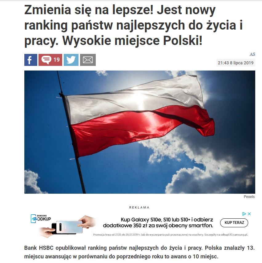 Polska awansowała w rankingu miejsc, polecanych do życia i pracy. Ale dla ekspatów 