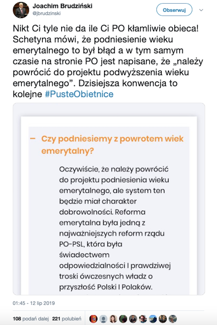 Brudziński zarzucił Schetynie przekłamanie. Wszystko przez to, że niedokładnie przeczytał postulaty PO