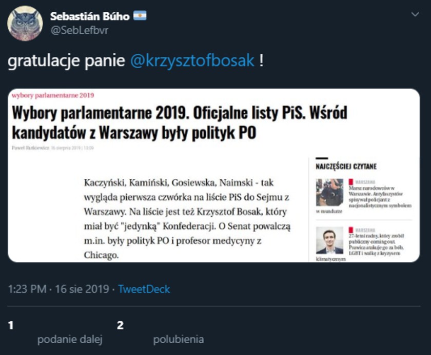 Krzysztof Bosak nie wystartuje z PiS