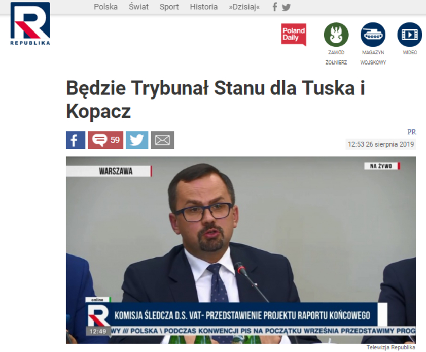 Telewizja Republika: Będzie Trybunał Stanu dla Tuska i Kopacz. Na razie jest jedynie wniosek