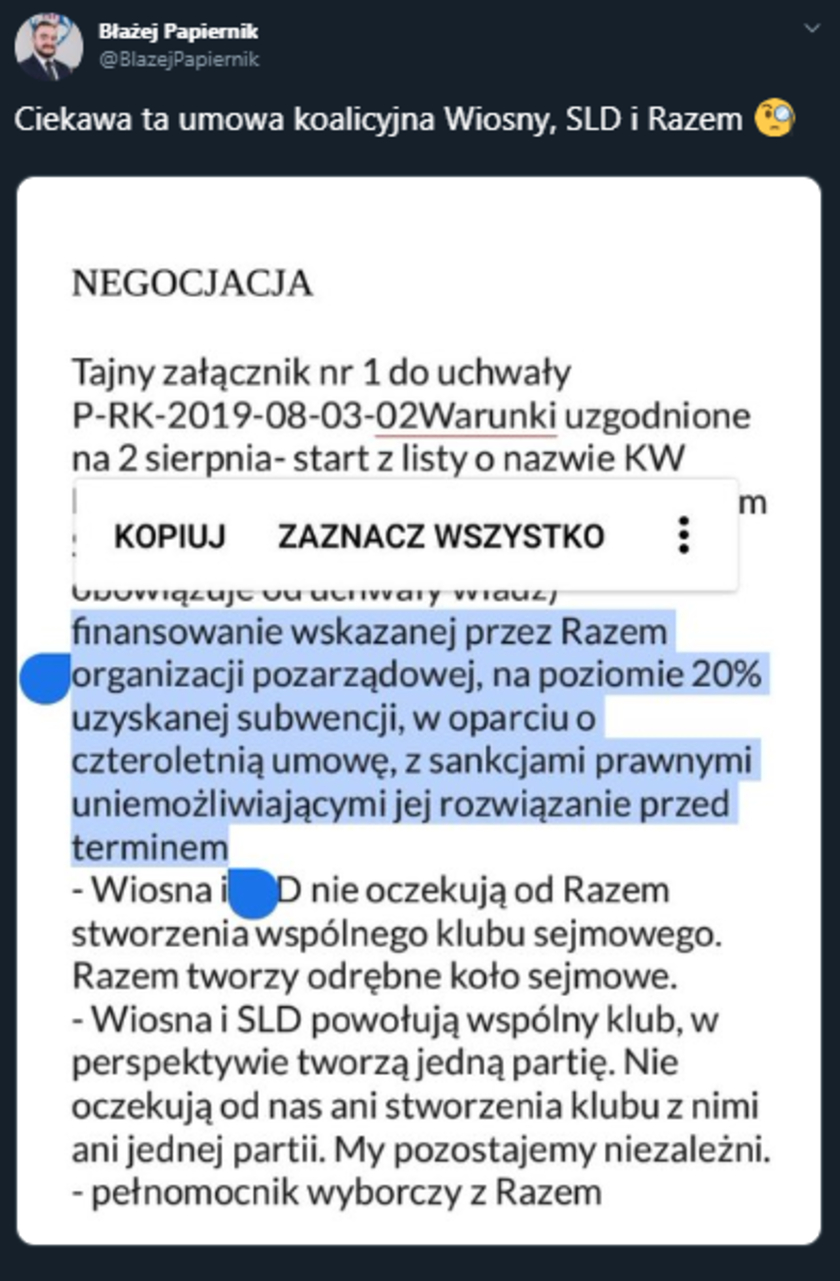 Wiosna, SLD i Razem wspólnie do wyborów