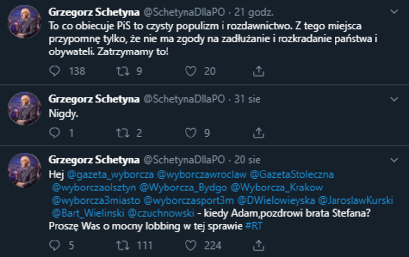 Grzegorz Schetyna fake konto