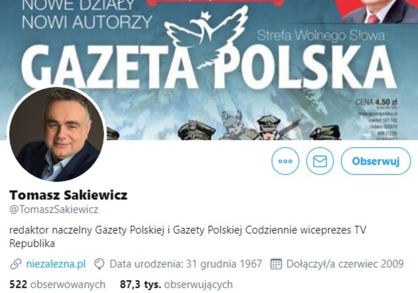 Tomasz Sakiewicz Twitter