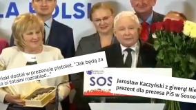 'Kaczyński dostał w prezencie pistolet'. Nagłówki mogą wprowadzać w błąd, bo podarek był z czekolady