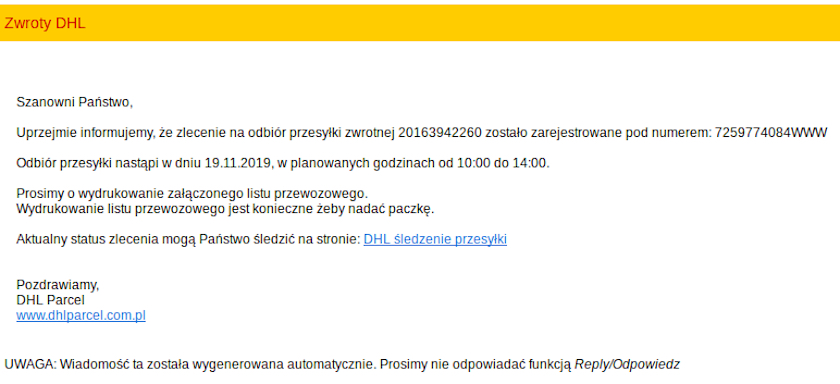 DHL oszustwo