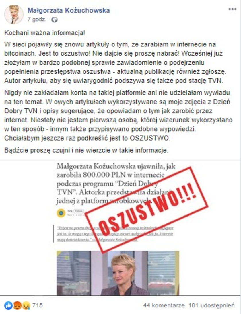 Małgorzata Kożuchowska Facebook