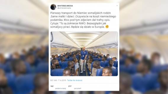 Mieli być Somalijczycy lecący do Niemiec, w rzeczywistości grupa wracała do Nigerii. Antyimigrancki fejk na Twitterze