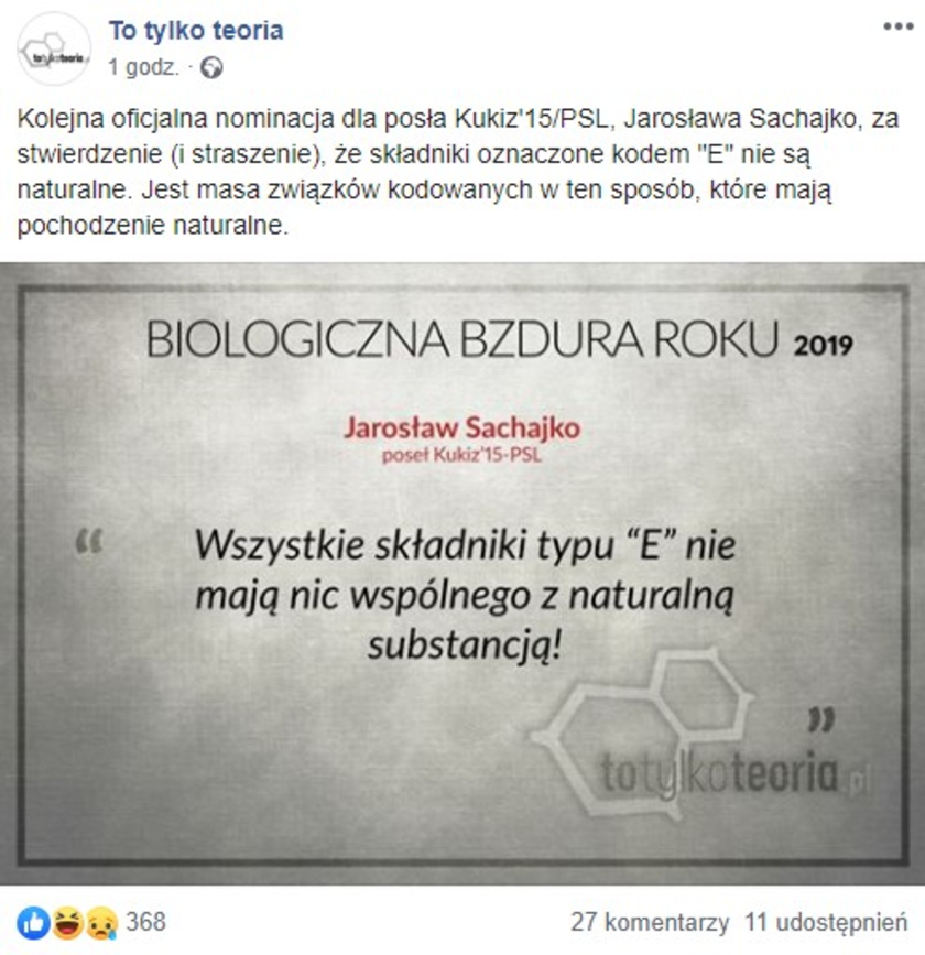 Jarosław Sachajko Biologiczna Bzdura Roku