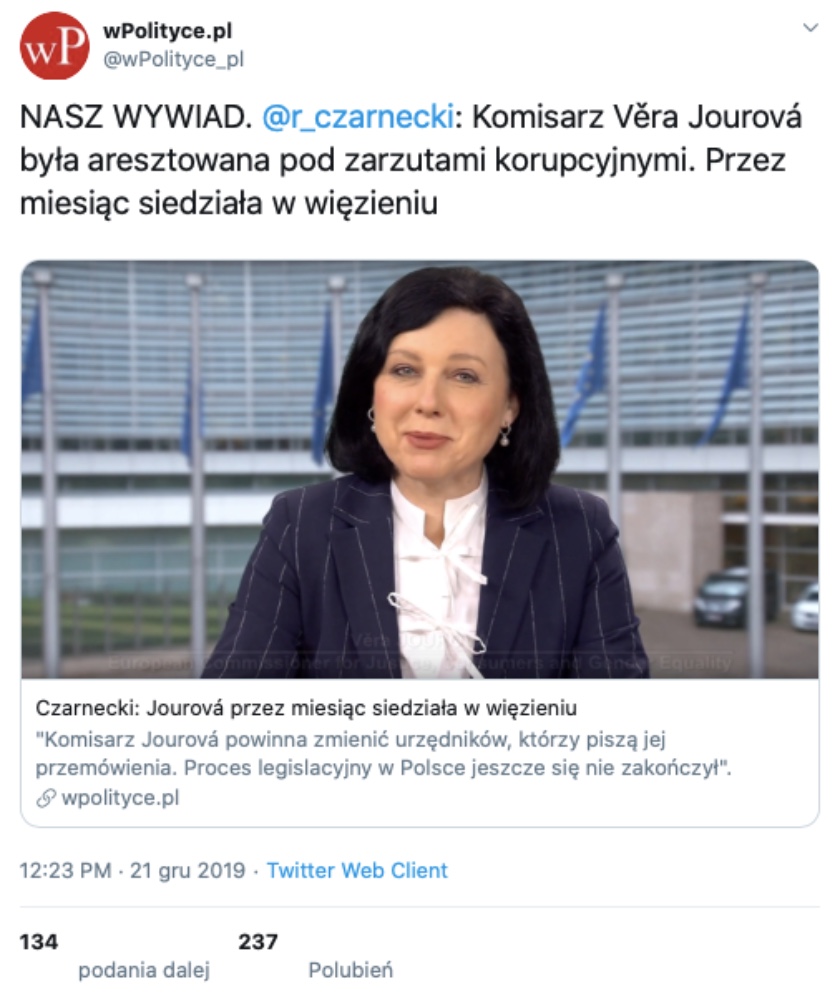 Věra Jourová wPolityce