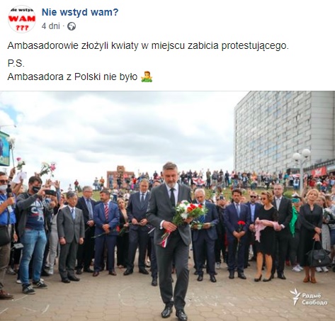 Polski ambasador na Białorusi w związku ze śmiercią demonstranta.