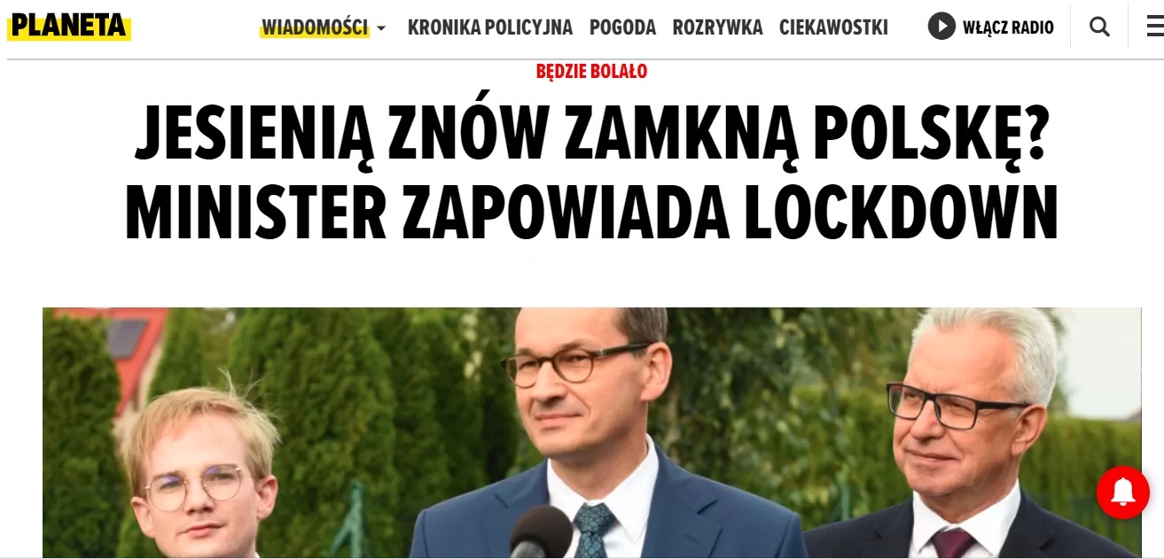 News Planeta.pl o lockdownie w Polsce.