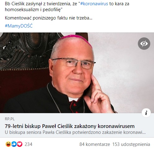 Fałszywy post dot. bp Paweł Cieślik.